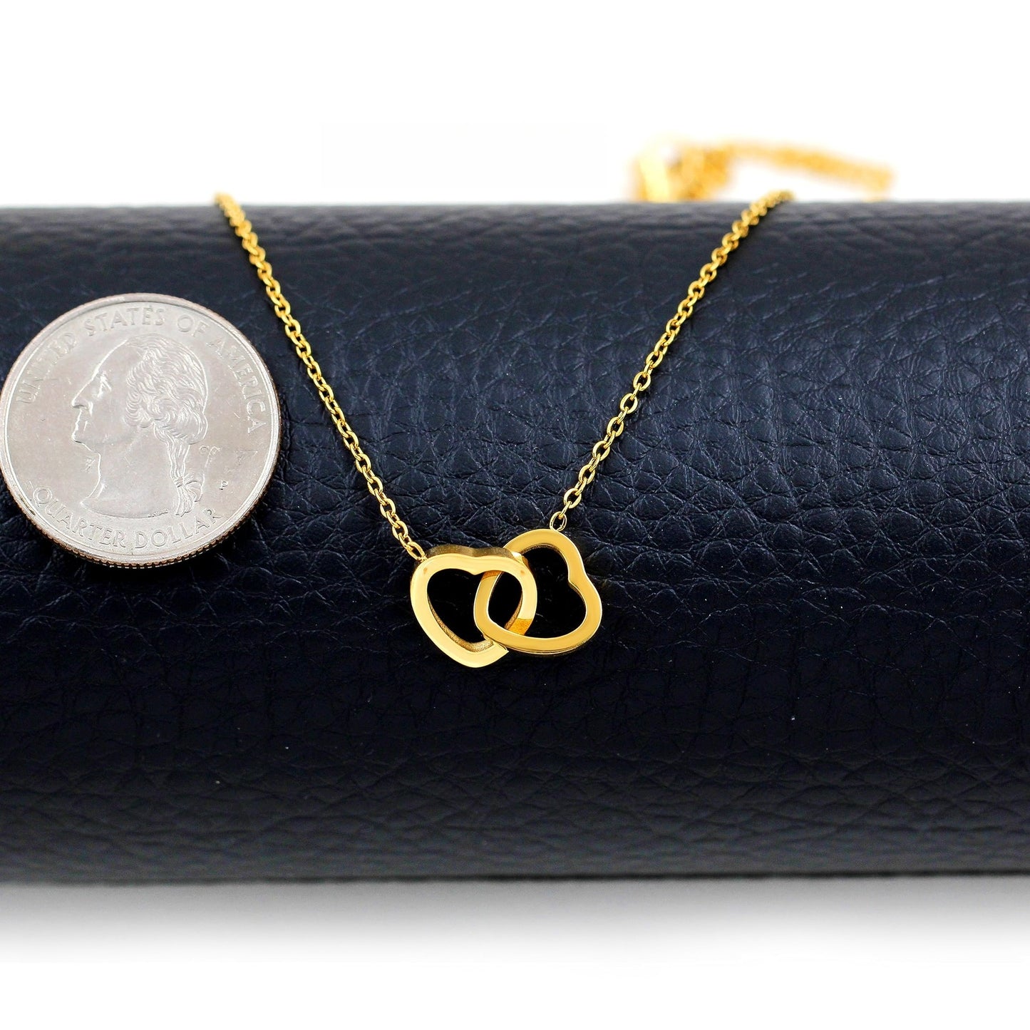 Collier rotatif à double cœur gravé, à pendentif réversible, avec boîte cadeau