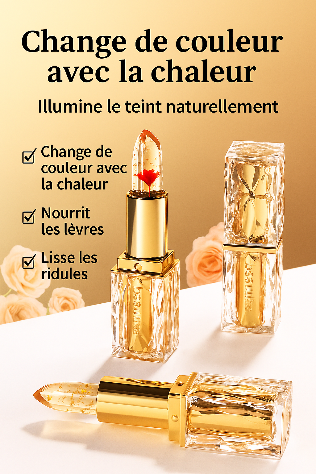 Rouge à lèvres gel transparent hydratant, thermo-réactif